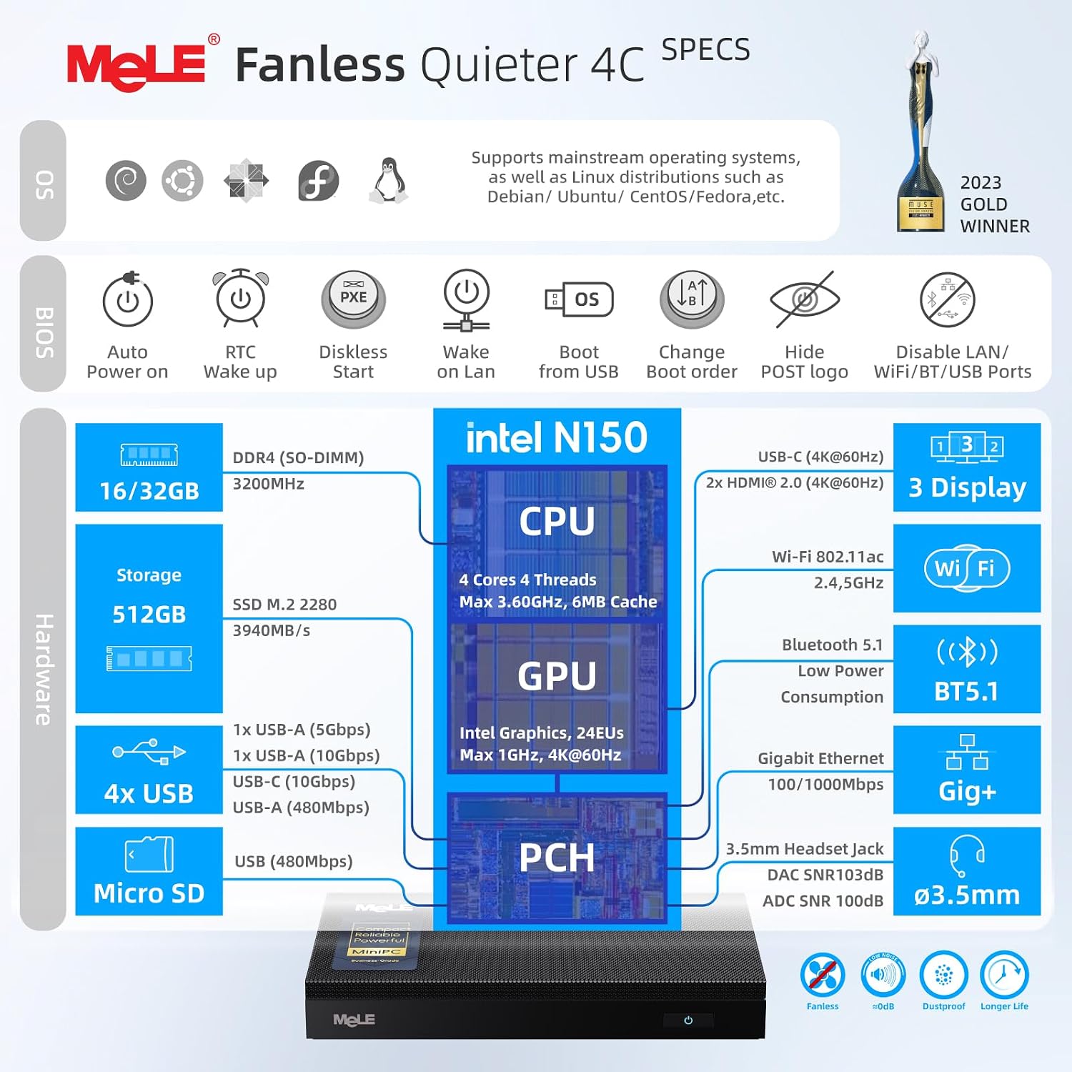 MeLE Quieter4C N150 มินิพีซีไร - Ddr4 Desktop Ram บทวิจารณ์และราคา
